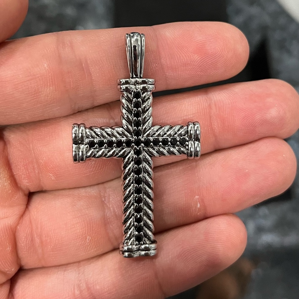 David Yurman Chevron Cross W/ Black Diamonds